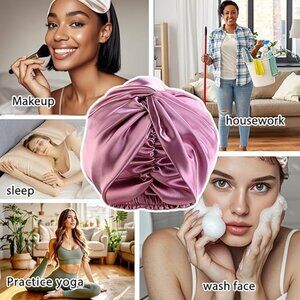 Netcken Satin Hair Bonnets Silk Bonnet for Sleeping, Hat (Black & Light Purple)